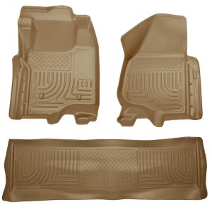 Ford F-350 Super Duty Floor Liners - Front + Rear - Husky Liners - WeatherBeater Combo - Tan - `11-`12